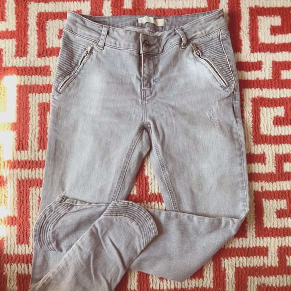 ZARA Z1975 Light Grey Moto Skinny Ankle Jeans Like New - Picture 1 of 4